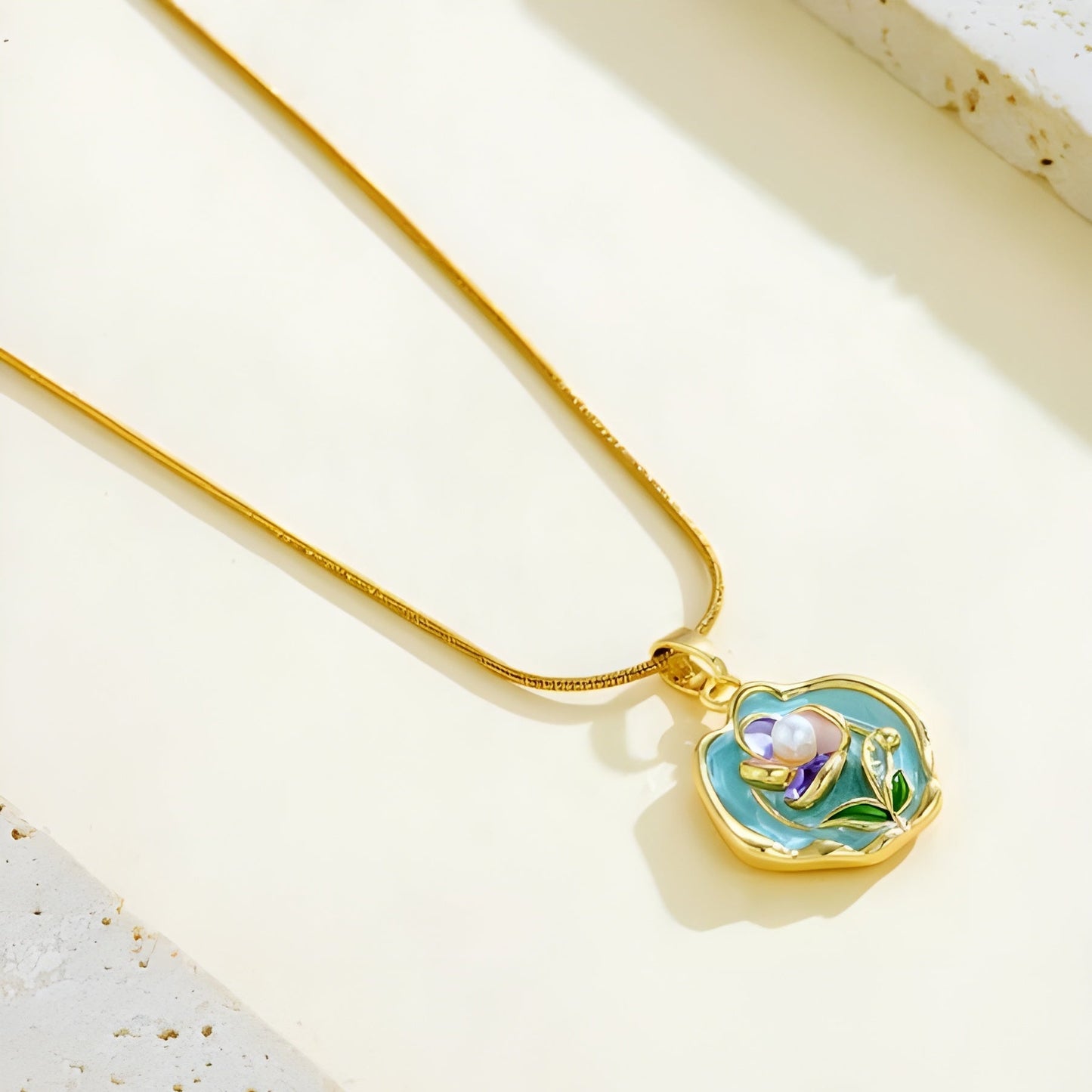 Enchanting Gold Turquoise Pearl Necklace