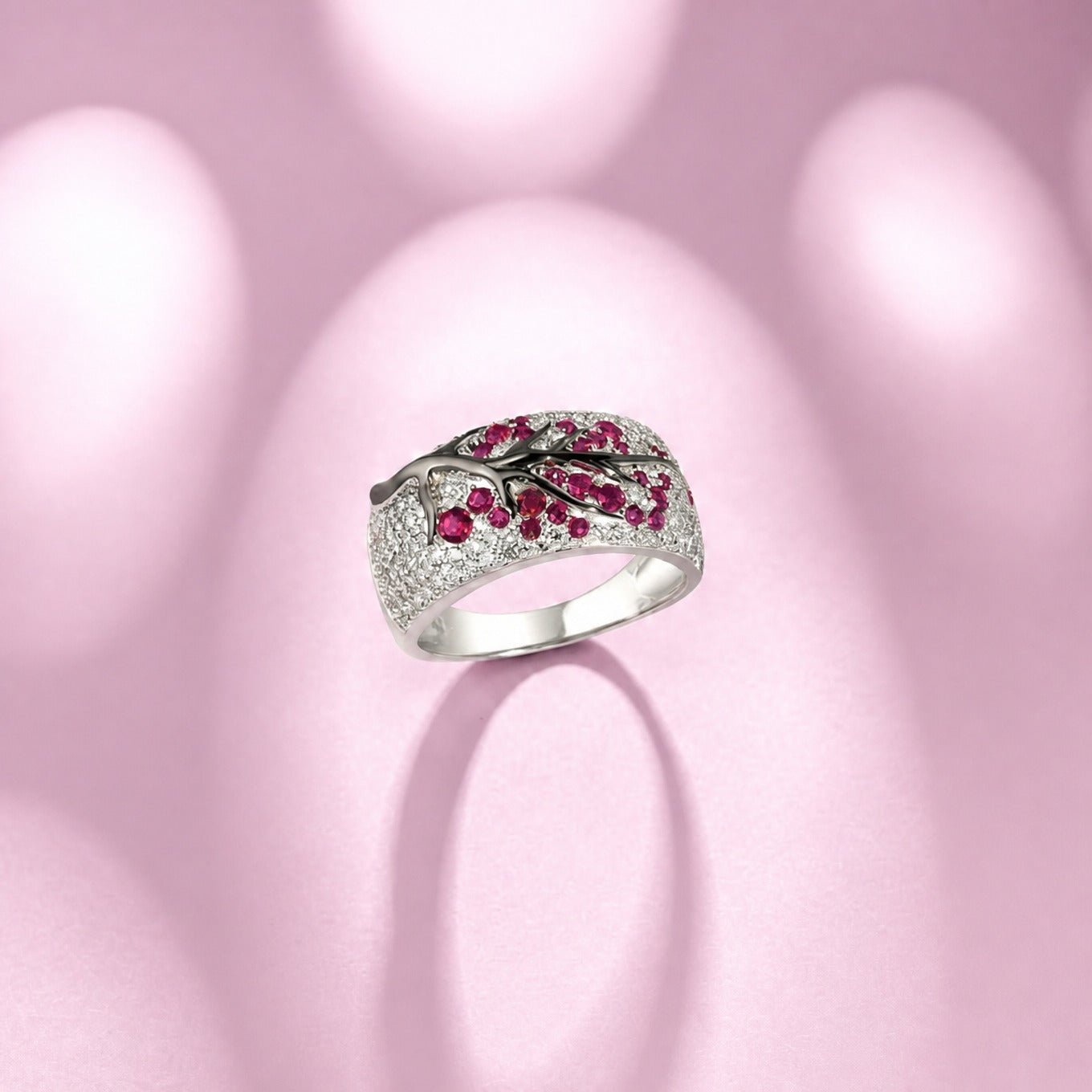 Elegant Ruby Blossom Gold Ring