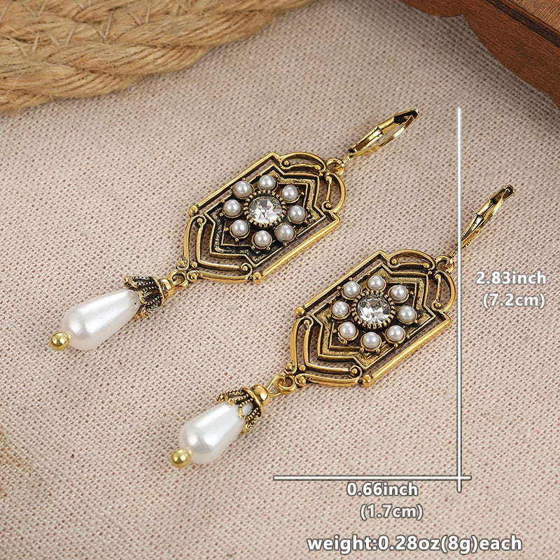 Vintage Golden Inlaid Pearl Earrings