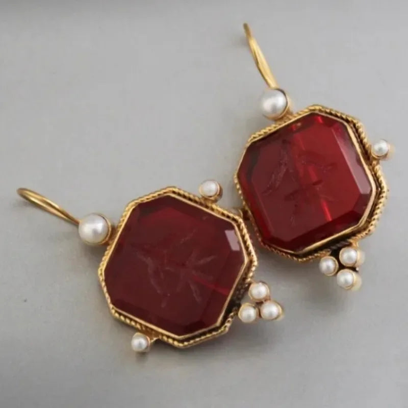 Pearl Geometric Drop Earrings