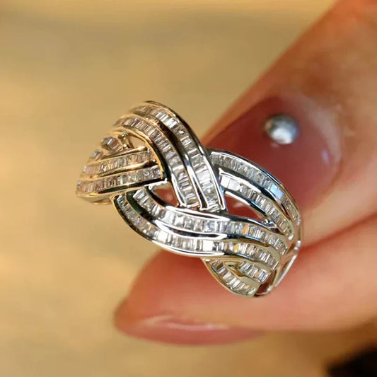 Elegant Wave Cross Zirconia Ring
