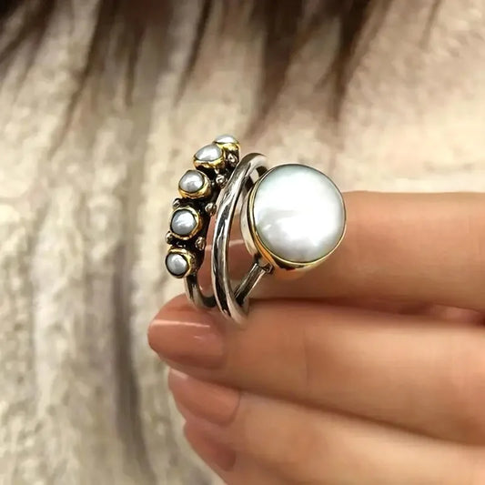Layered Pearl Rings Set