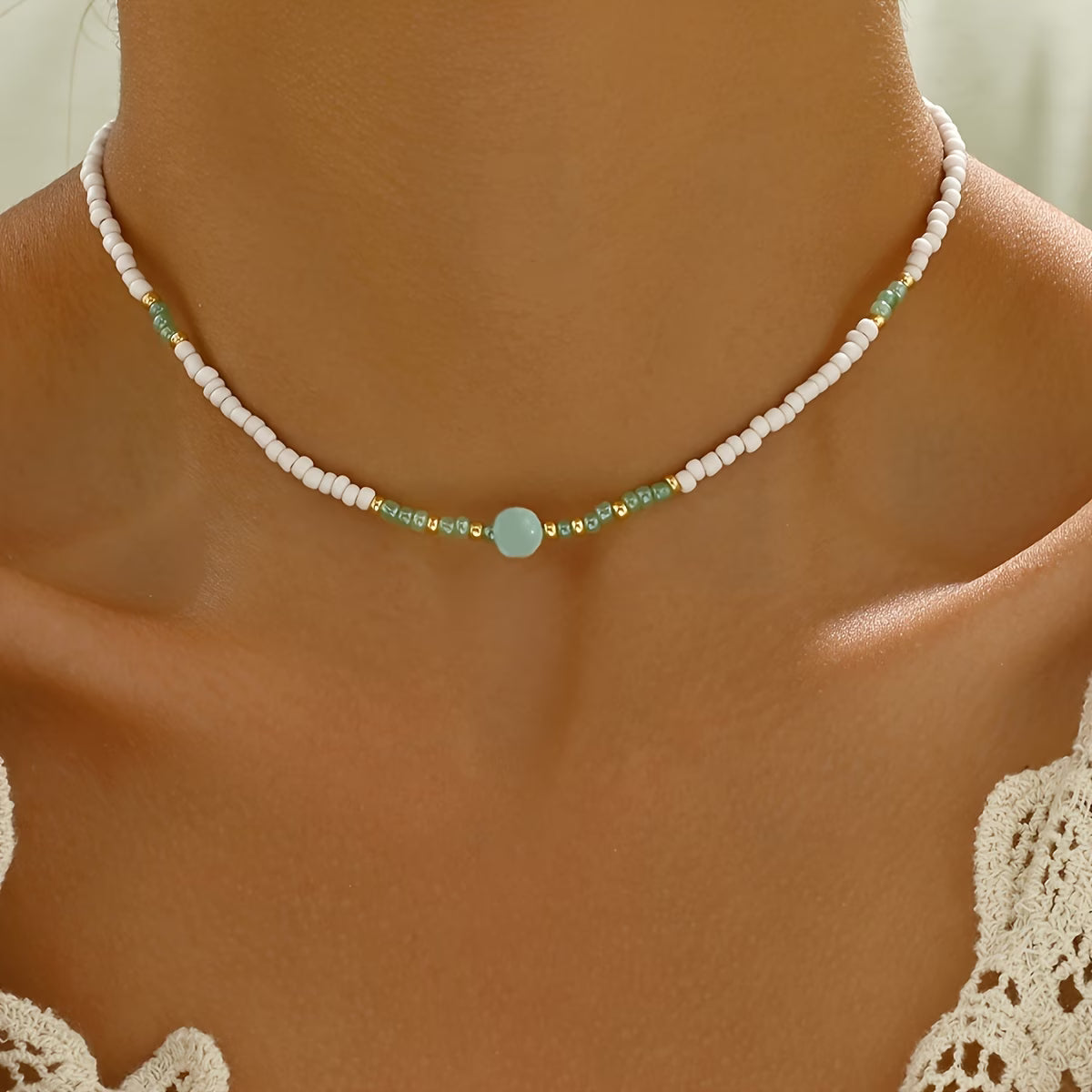 Bohemian Turquoise & Pearl Beaded Necklace