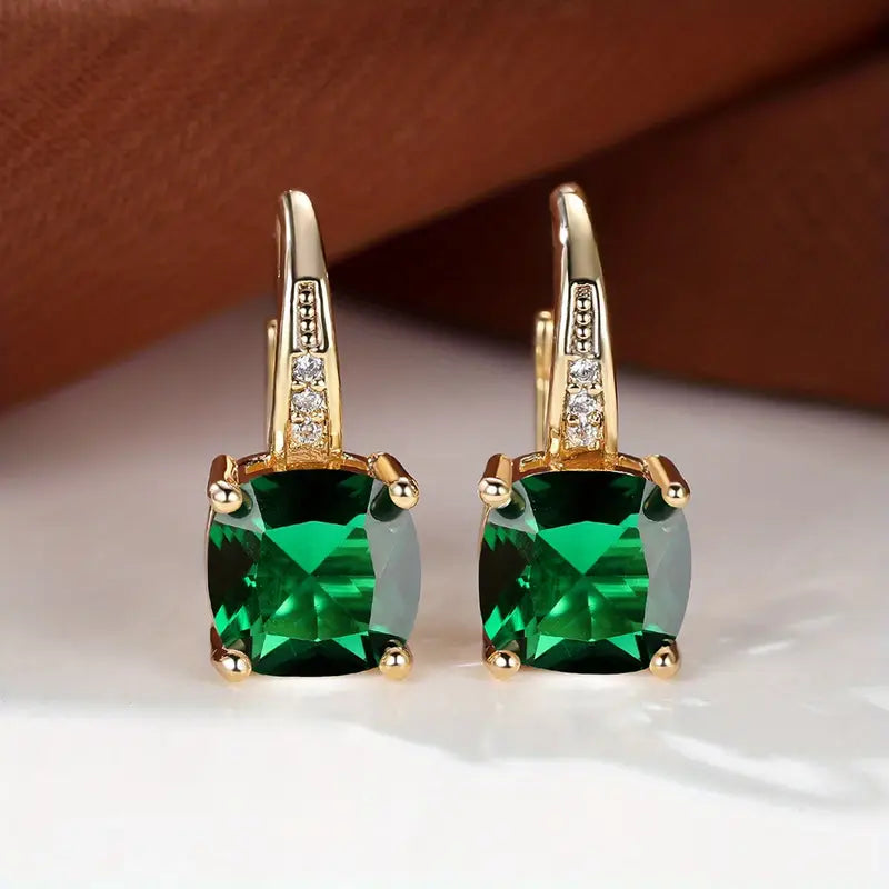 Majestic Stone Gold Hoops Earrings
