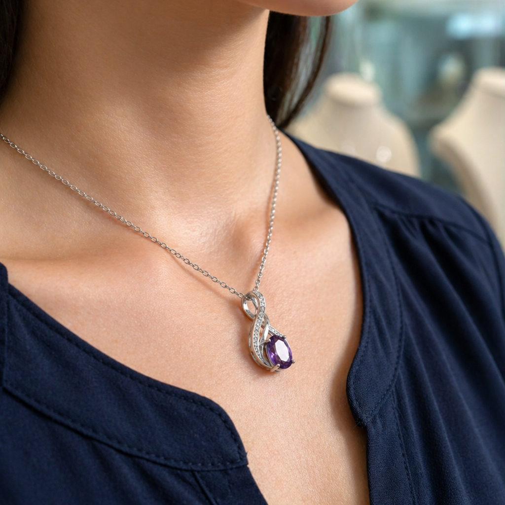 Elegant Amethyst White Gold Necklace