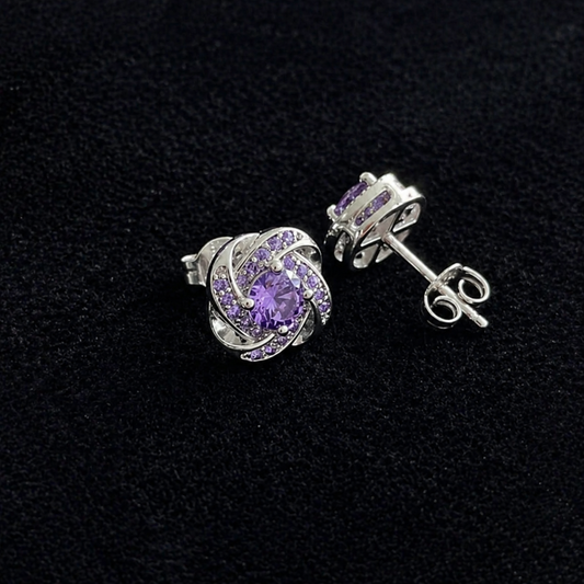 Elegant Purple Crystal Knot Earrings