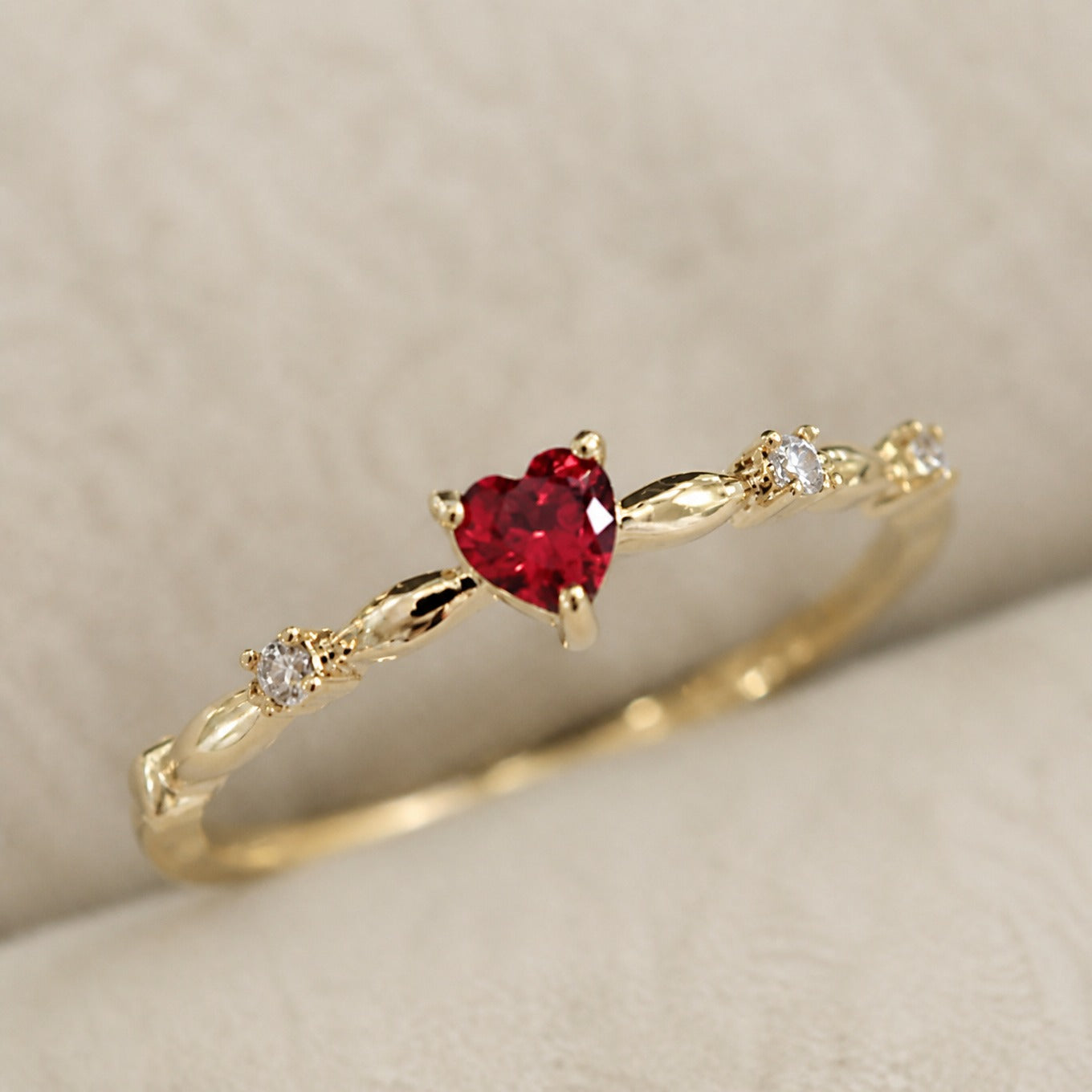Sophisticated Ruby Gold Heart Ring